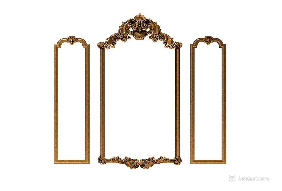 Ornate Carved Golden Frames Set With Decorative Patterns For Home Decoration 3d model 