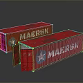 Two Red Maersk Storage Containers As Household Supplies With Open Door And Closed Unit