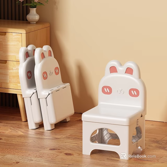 Cute Kids Chair With Rabbit Ear Design White Pink Ears Smiley Face And Storage Compartment 3d model 