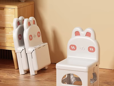 Cute Kids Chair With Rabbit Ear Design White Pink Ears Smiley Face And Storage Compartment 3d model