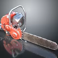 Red And Silver Chainsaw With Metal Chain On Black Background And Reflection 3d model