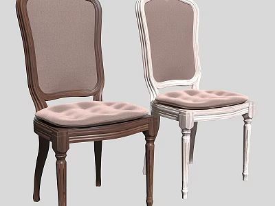 American Dining Chair Country Solid Wood Carved Simple Fabric Casual Chair French Old Style Retro Restaurant Backrest Armchair 3d model