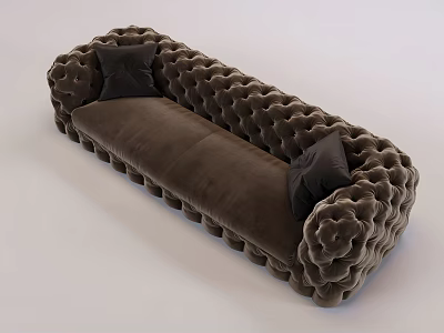 Modern Brown Velvet Sectional Sofa With Tufted Texture And Accent Pillows 3d model