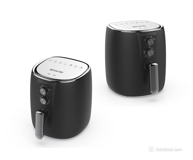 Two Black Electric Air Fryers With Control Knobs For Kitchen Appliances 3d model