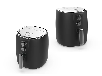 Two Black Electric Air Fryers With Control Knobs For Kitchen Appliances 3d model