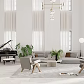 Modern Loft Living Room With Chandelier Gray Sofas Rug And Plants
