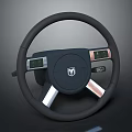 Black Steering Wheel With Silver Accents Central Logo And Side Control Buttons