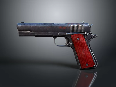 Vintage Pistol Classic Design With Metal Body And Red Grip Shiny Finish On Dark Background 3d model
