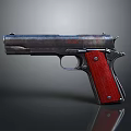 Vintage Pistol Classic Design With Metal Body And Red Grip Shiny Finish On Dark Background