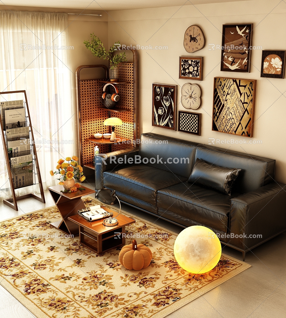 retro living room retro furniture retro ornaments retro carpet 3d model