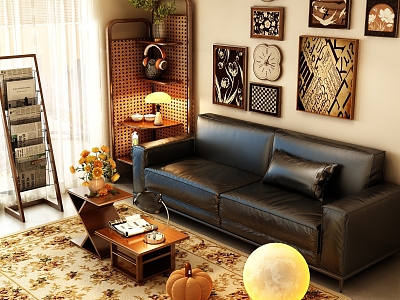 retro living room retro furniture retro ornaments retro carpet 3d model