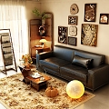 retro living room retro furniture retro ornaments retro carpet 3d model