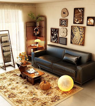 retro living room retro furniture retro ornaments retro carpet 3d model