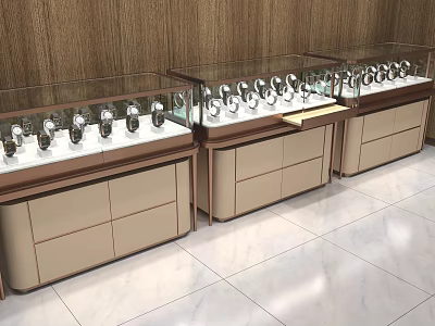 Modern Jewelry Showcase Shelves With Glass Display Tops And Wooden Storage Drawers 3d model