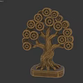 Iron Art Decorative Tree Sculpture With Coin Ornaments And Bronze Base