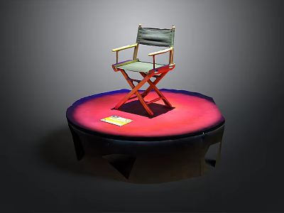 Wooden Director's Chair With Green Cushion On Red Circular Display Platform 3d model