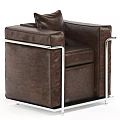 Brown Leather Single Sofa With Metal Frame And Square Cushion Modern Design 3d model
