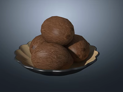 Fresh Ripe Coconuts Stacked On A Decorative Plate For 3d model