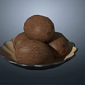 Fresh Ripe Coconuts Stacked On A Decorative Plate For