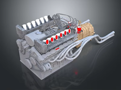Detailed Industrial Engine Equipment Model Featuring Cylinders Cables Pipes And Yellow Components 3d model