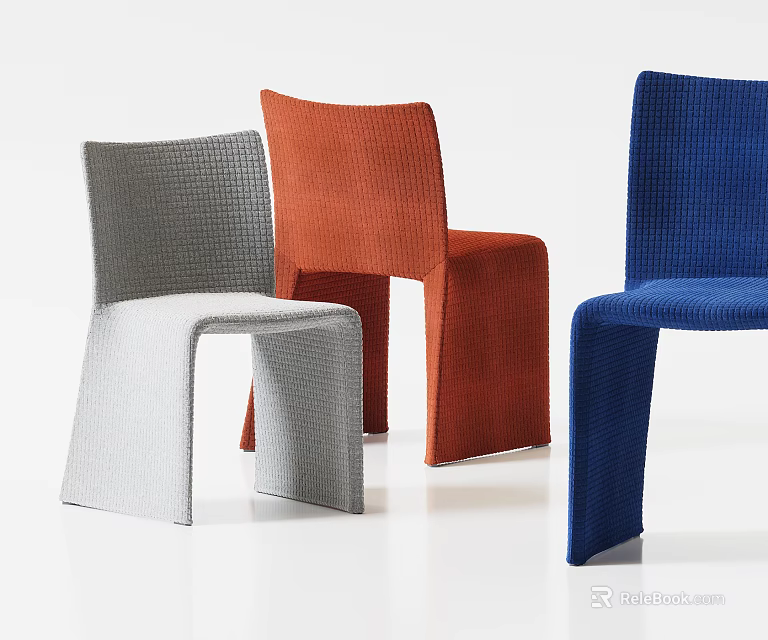 Stylish Modern Leisure Chairs in Gray Orange Blue with Woven Texture Design 3d model 