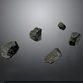 Five Irregular Natural Stones With Metallic Luster Surface On Dark Gradient Background