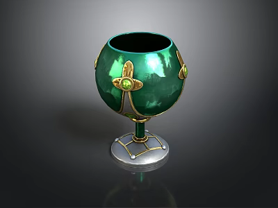 Decorative Green Goblet With Gold Accents And Pedestal Base For Daily Household Use 3d model
