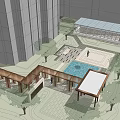 Garden Landscape With Wooden Pergola And Lattice Design Columns In Open Area