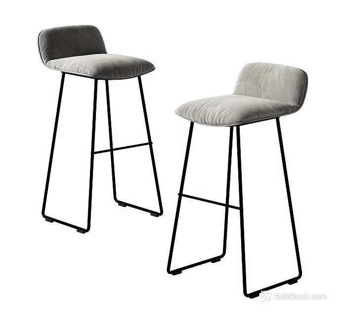 Modern Minimalist Bar Stools With Gray Padded Seats And Black Metal Frames For Home Kitchen 3d model 