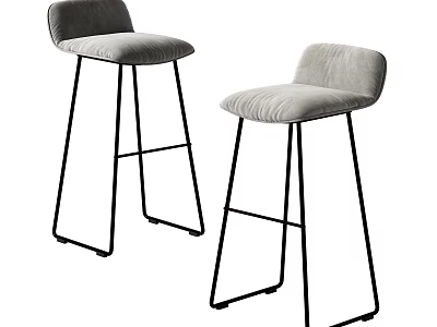 Modern Minimalist Bar Stools With Gray Padded Seats And Black Metal Frames For Home Kitchen 3d model