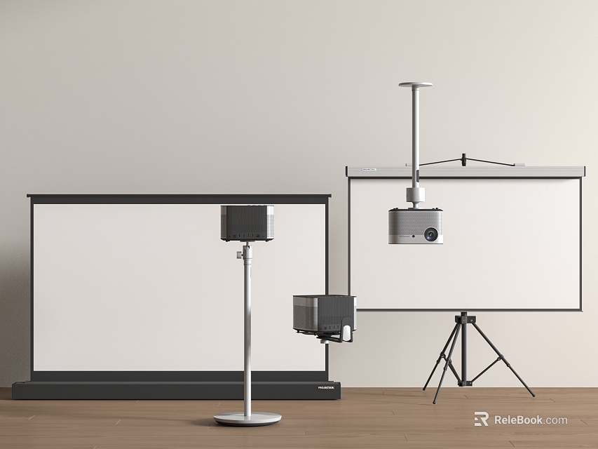 Professional Projection Monitoring System With Ceiling Mounted Projector Floor Stand And Screens 3d model 