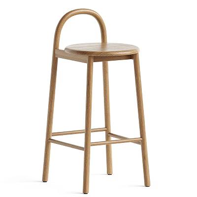 Wooden Bar Stool With Simple Design Curved Backrest Round Seat And Footrest 3d model