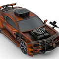 Rusty Modified Car With Vintage Style Spoiler And Black Wheels 3d model