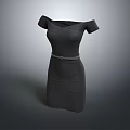 Elegant Black Off Shoulder Fitted Dress With Slim Belt Design