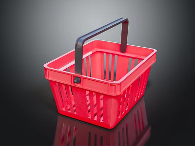 Durable Red Plastic Shopping Basket With Black Handle For Daily Shopping 3d model