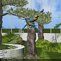 White Birdcage Art Installation Placed On Green Grass Field With Small Trees
