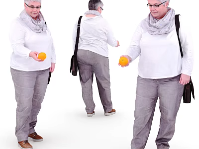 Woman Holding Orange Wearing White Top Gray Pants Scarf And Bag With Multiple Angles 3d model