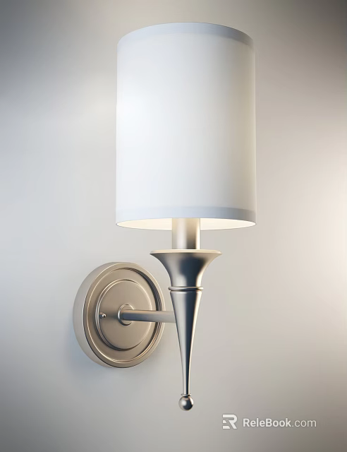 Modern Wall Sconce With White Fabric Shade And Metal Base For Interior Decoration 3d model 