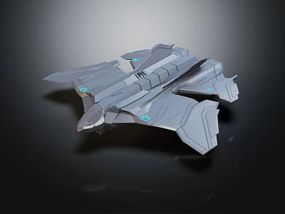 Futuristic Sci Fi Aircraft with Sleek Gray Design Blue Glowing Lights and Aerodynamic Wing Structures 3d model
