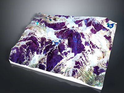 3D Mountainous Terrain Model With Purple White Features And Detailed Topographic Relief 3d model