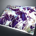 3D Mountainous Terrain Model With Purple White Features And Detailed Topographic Relief