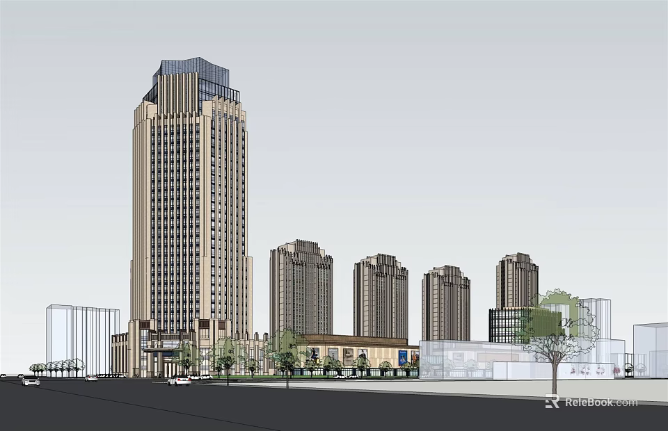 Modern High Rise Office Buildings With Urban Architecture And Landscaped Surroundings 3d model 