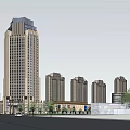 Modern High Rise Office Buildings With Urban Architecture And Landscaped Surroundings