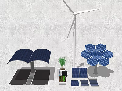 Renewable Energy System With Solar Panels Wind Turbine Green Plants And Battery Storage 3d model