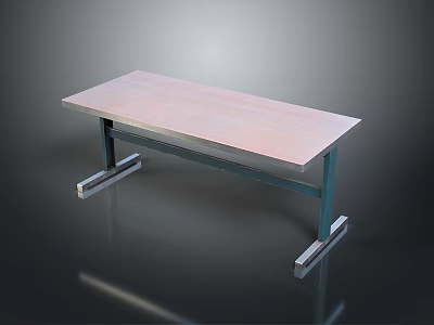 Modern Office Desk Featuring Light Wooden Top Dark Metal Legs And Stable Silver Base 3d model