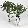 Indoor Decorative Potted Plants with Large Green Leaves in White Ink Design Pots