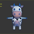 Cute 3D Cartoon Cow Character With Black White Spots Pink Nose And Yellow Horns