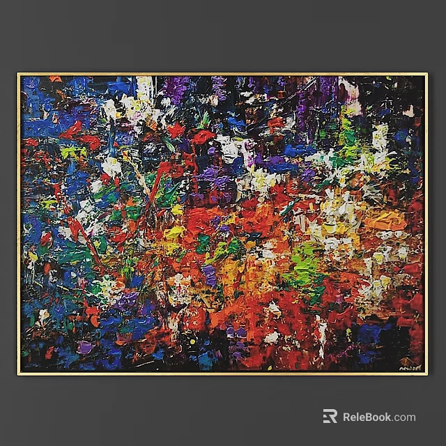 Modern Decorative Frame with Colorful Abstract Painting and Vibrant Textured Design 3d model 