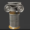 Ornate Classical Column With Spiral Volutes Fluted Shaft Marble Texture And Golden Band