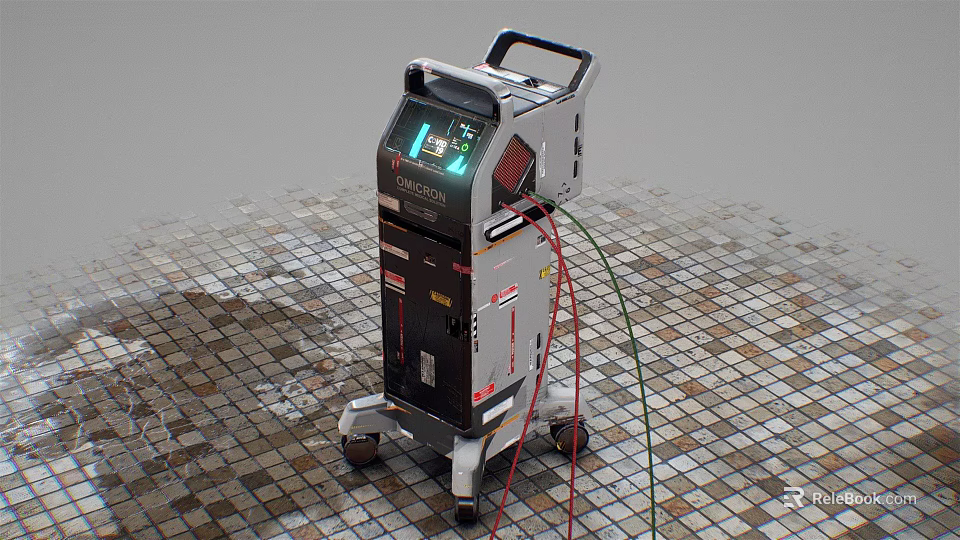 Mobile Medical Device Cart With Digital Display Control Panel And Cables 3d model 